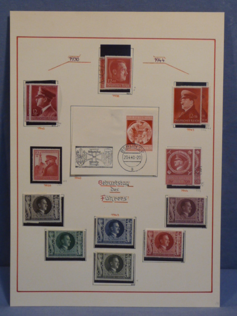 Original Nazi Era German Hitler's Birthday 1938-1944 Stamp Set, MOUNTED