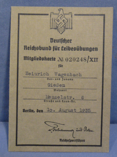 Original Nazi Era German DRL Member's ID/Dues Card