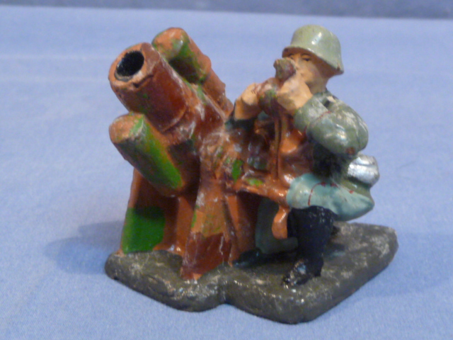 Original Nazi Era German Toy Soldier with Trench Mortar, ELASTOLIN