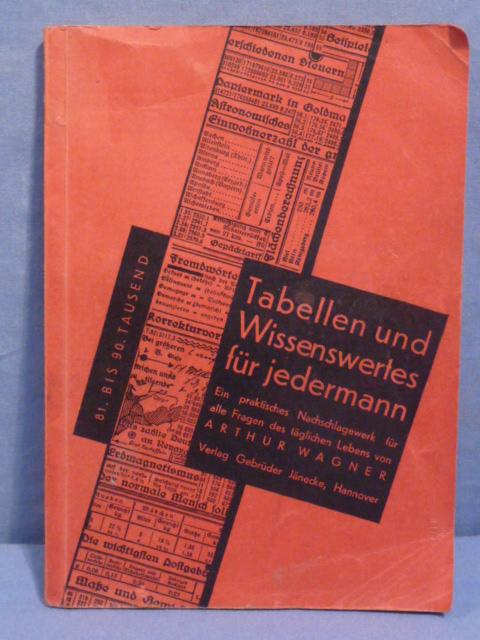 Original 1938 German Tables & Trivia for Everyone Book, Tabellen und Wissenswertes f�r jedermann