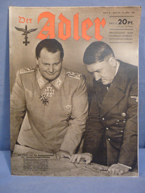 Original WWII German Luftwaffe Magazine Der Adler, April 1942 HITLER!