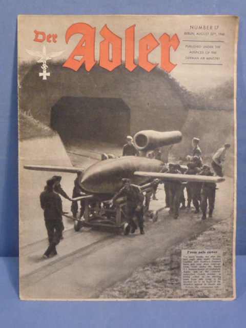 Original WWII German Luftwaffe Magazine Der Adler ENGLISH LANGUAGE, August 1944