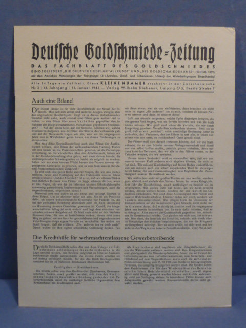 Original WWII German Goldsmith Newspaper, Deutsche Goldschmiede Zeitung
