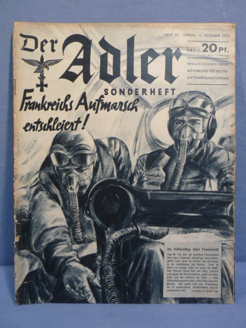 Original WWII German Luftwaffe Magazine Der Adler, December 1939