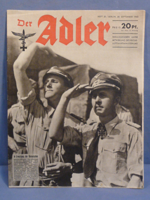 Original WWII German Luftwaffe Magazine Der Adler, September 1943