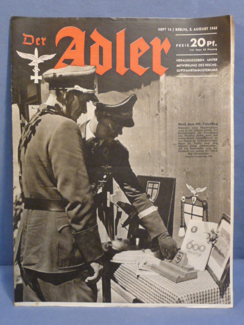 Original WWII German Luftwaffe Magazine Der Adler, August 1943