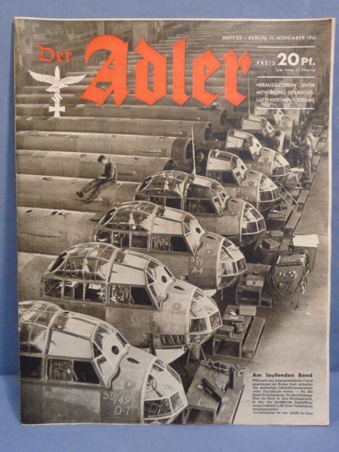 Original WWII German Luftwaffe Magazine Der Adler, November 1941