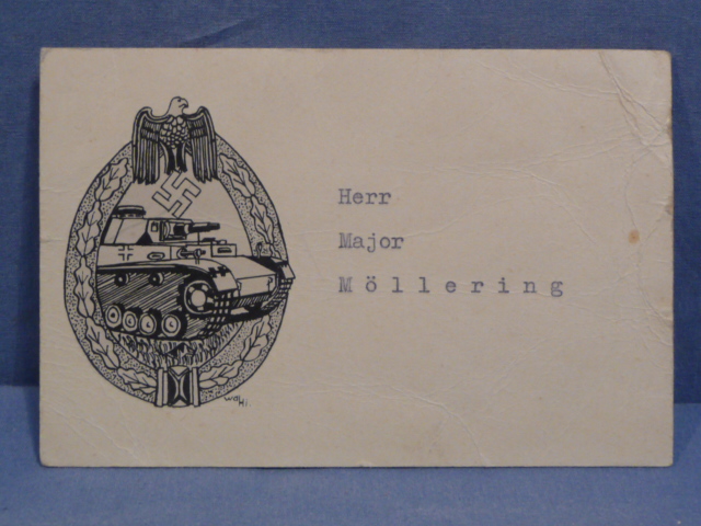 Original WWII German Officer's Name Card, Panzer Assault Badge