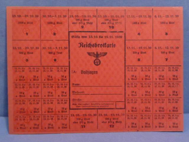 Original WWII German Civilian Bread Ration Card, Reichsbrotkarte