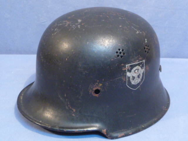 HOLD! Original WWII German Double Decal Police Helmet Shell