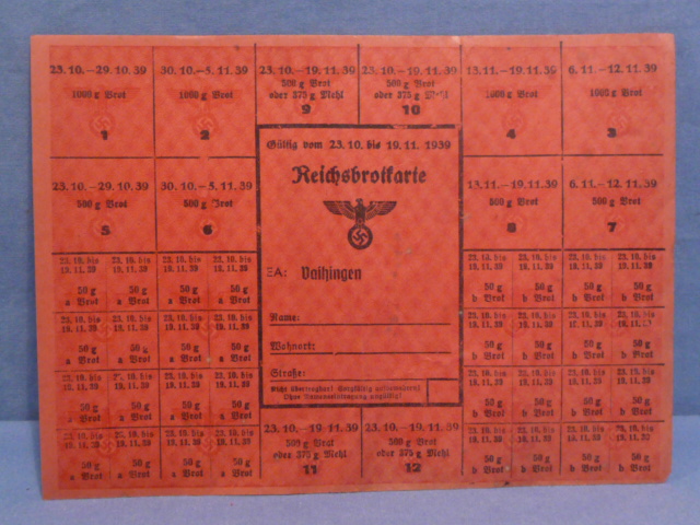 Original WWII German Civilian Bread Ration Card, Reichsbrotkarte