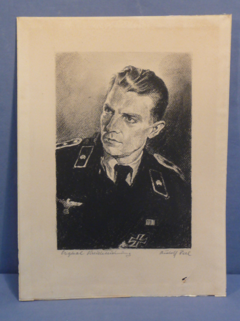 Original WWII German Decorated PANZER Soldier Pastel Drawing, One-of-a-Kind!