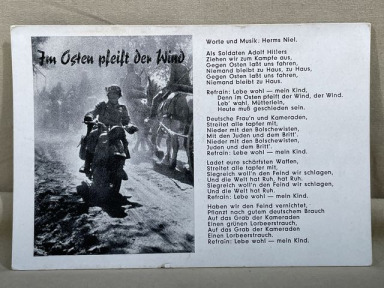 Original WWII German Military Song Postcard, Im Osten pfeift der Wind