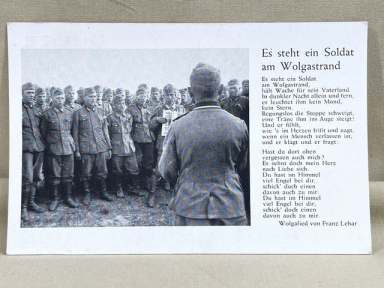 Original WWII German Military Song Postcard, Es steht ein Soldat am Wolgastrand