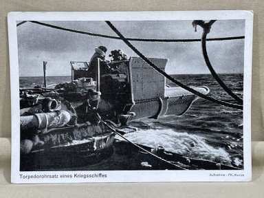 Original WWII German Kriegsmarine Photo Postcard, Torpedorohrsatz
