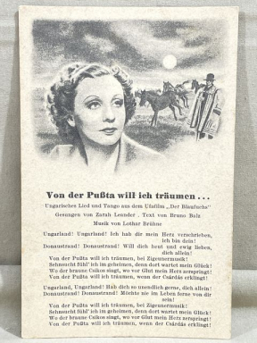 Original WWII German Song Postcard, Von der Puta will ich trumen