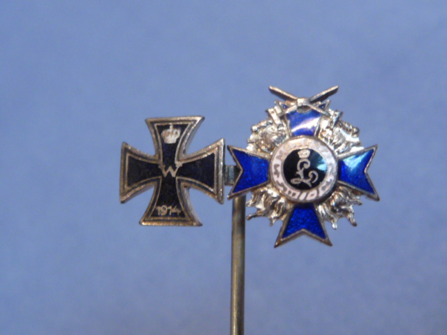 Original WWI Era German/Bavarian Medals Miniatures Stickpin, Iron Cross