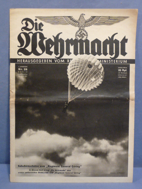 Original Pre-WWII German Die Wehrmacht Magazine, Fallschirmj�ger November 1937