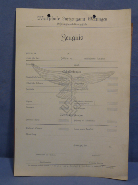 Original WWII Era German Luftwaffe Technical School Certificate
