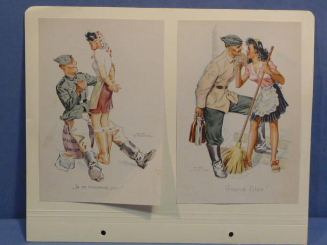 Original WWII German Oh-la-la...! Watercolor Print PIN-UP!!! Set on 2-Sided Backing