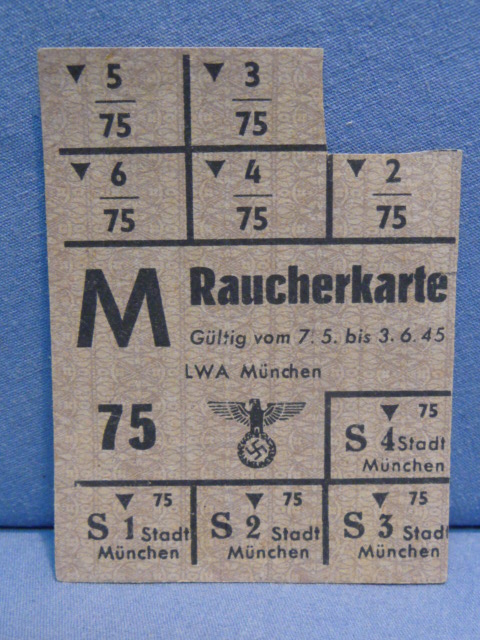 Original Nazi Era German Civilian Ration Card, Raucherkarte (Smoking Card)