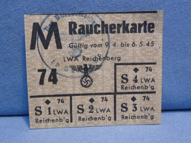 Original Nazi Era German Civilian Ration Card, Raucherkarte (Smoking Card)