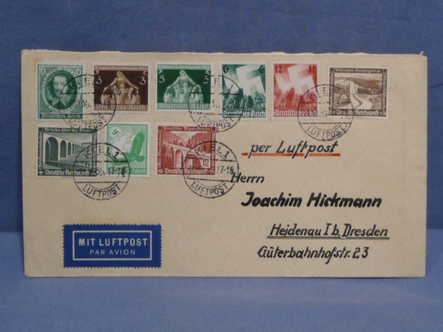 Original Nazi Era German Special Stamps and Cancelations Envelope, LUFTPOST (Air Mail)