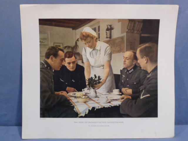 Original WWII German Military Themed Color Print, IN A SOLDIER'S HOME
