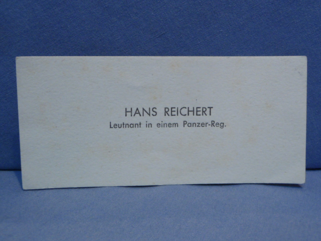 Original WWII German Name Card to a Leutnant in a Panzer Regiment