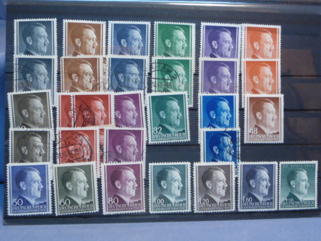 Original Nazi Era German Postage Stamp Set, Hitler Head