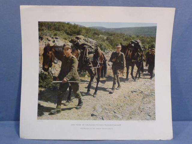 Original WWII German Military Themed Color Print, GEBIRGSJGER
