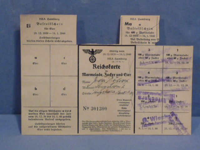 Original WWII German Civilian Marmalade, Sugar & Eggs Ration Card, Marmelade Zucker Eier