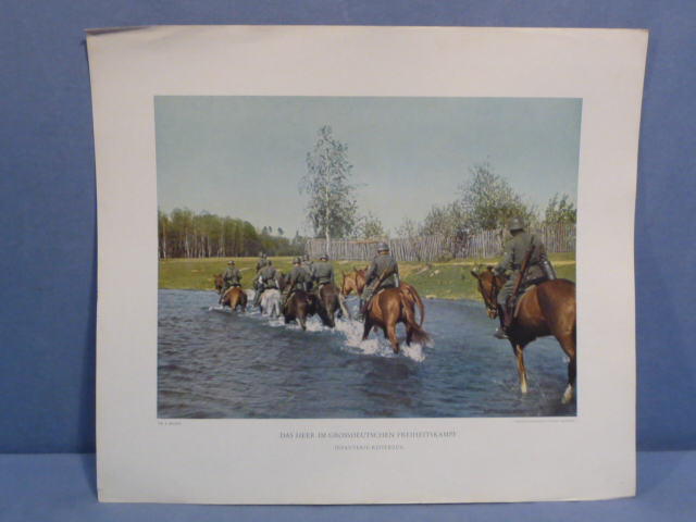 Original WWII German Military Themed Color Print, INFANTRY RIDING
