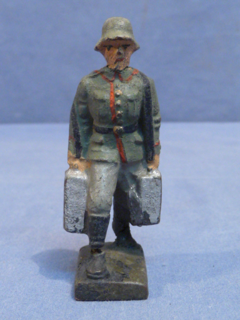 Original Nazi Era German Toy Soldier Carrying Boxes of Artillery Rounds, LINEOL