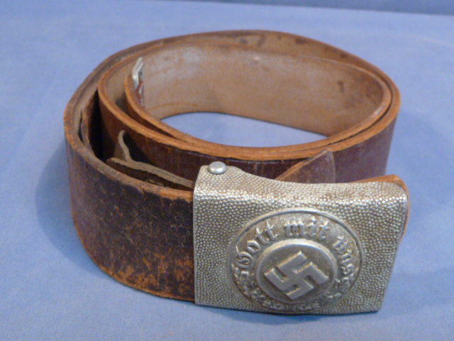 Original Nazi Era German Police Belt and Buckle with Leather Tab, Aluminum Fittings