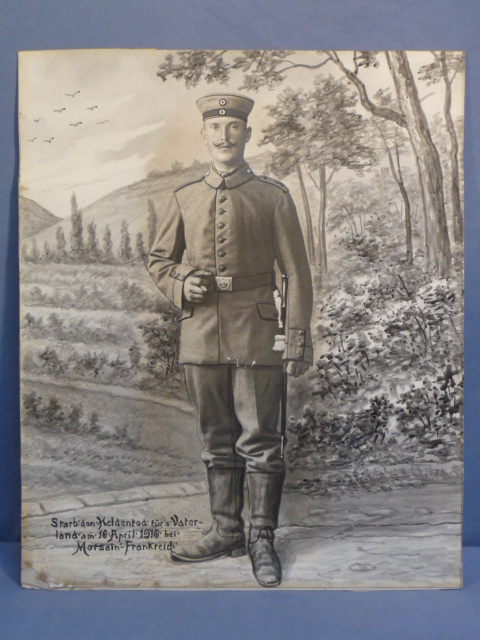 Original WWI German Watercolor Painting of an Army Soldier, Print and Painting