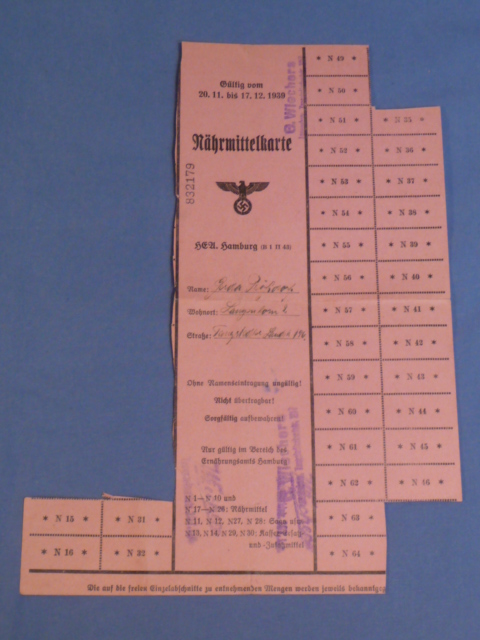 Original Nazi Era German Civilian Ration Card, N�hrmittelkarte (Meal Card)