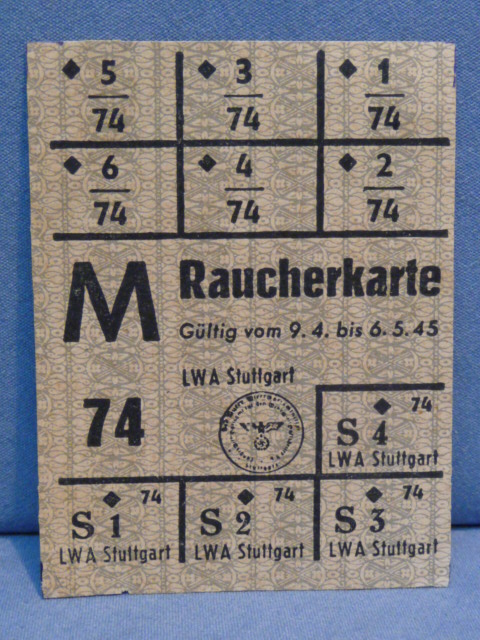 Original Nazi Era German Civilian Ration Card, Raucherkarte (Smoking Card)
