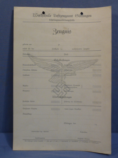 Original WWII Era German Luftwaffe Technical School Certificate