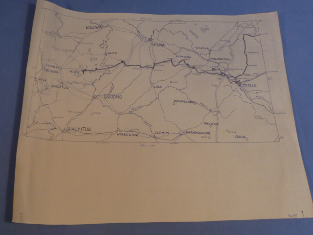 Original WWII German Unit March Rout Map, MINSK!