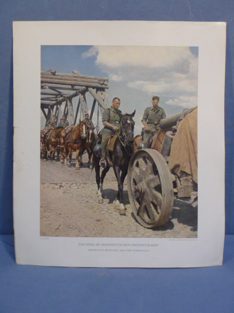 Original WWII German Military Themed Color Print, ARTILLERY ON THE ADVANCE