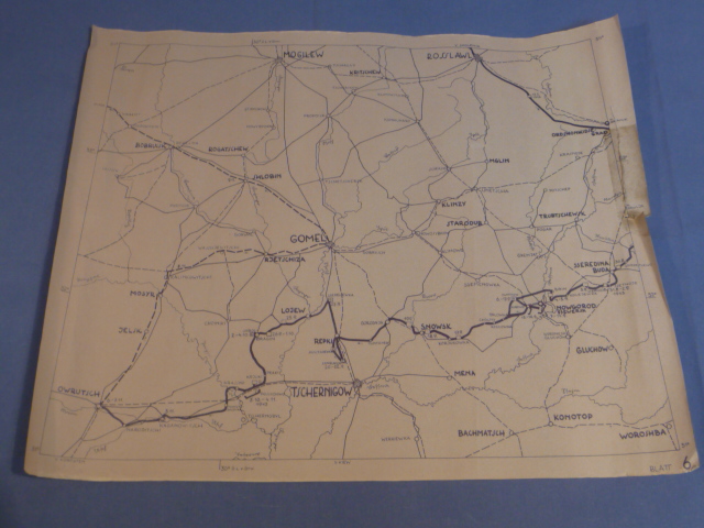Original WWII German Unit March Rout Map, GOMEL