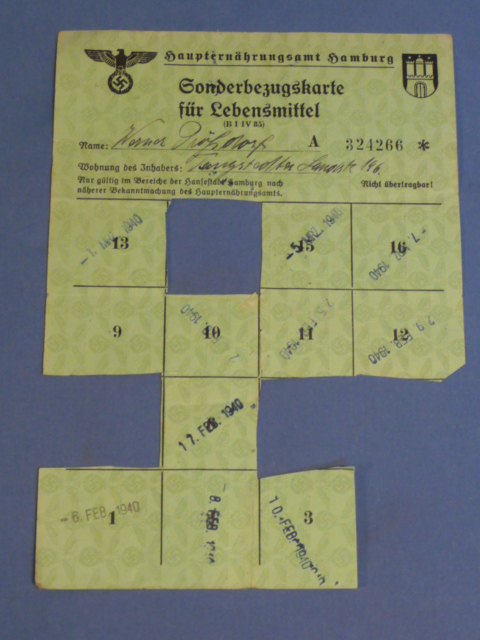 Original Nazi Era German Civilian Ration Card, Sonderbezugskarte fr Lebensmittel (Special Card)