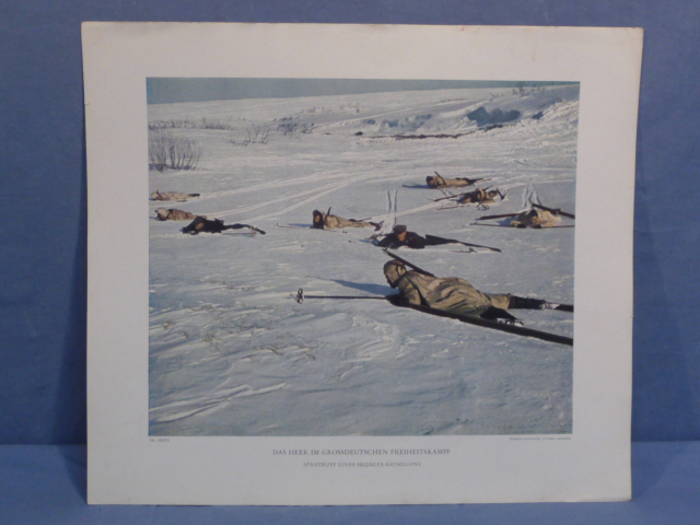Original WWII German Military Themed Color Print, PATROL OF A SKIJGER BATTALION