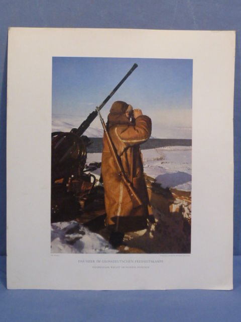 Original WWII German Military Themed Color Print, ARMY FLAK WATCHES IN THE HIGH NORTH