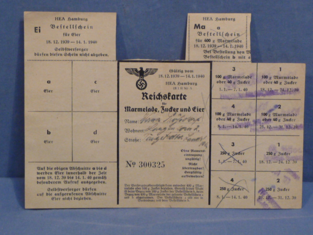 Original WWII German Civilian Marmalade, Sugar & Eggs Ration Card, Marmelade Zucker Eier
