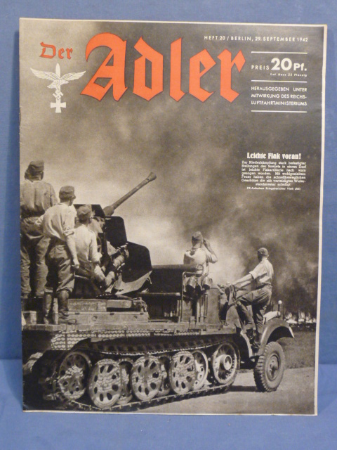 Original WWII German Luftwaffe Magazine Der Adler, September 1942
