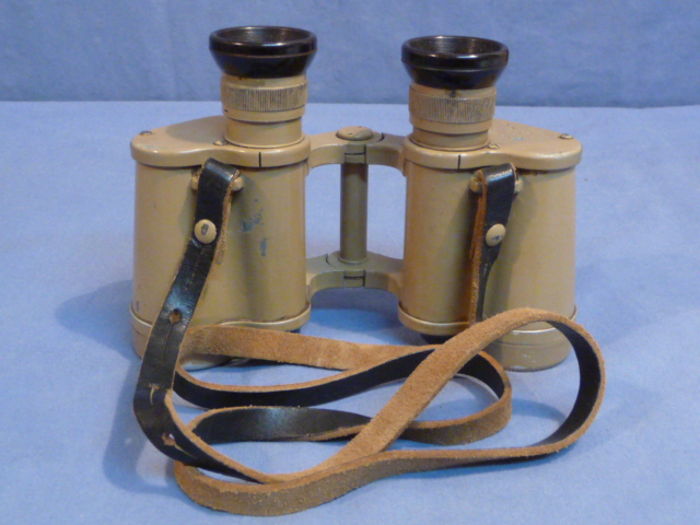 Original WWII German Ordnance Tan 6x30 Binoculars with Neck Strap