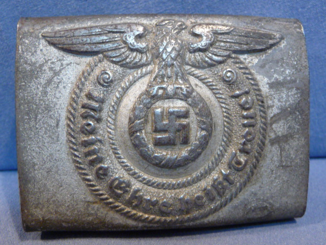 Original WWII German Waffen-SS EM/NCO Combat Belt Buckle, Steel w/Silver Wash