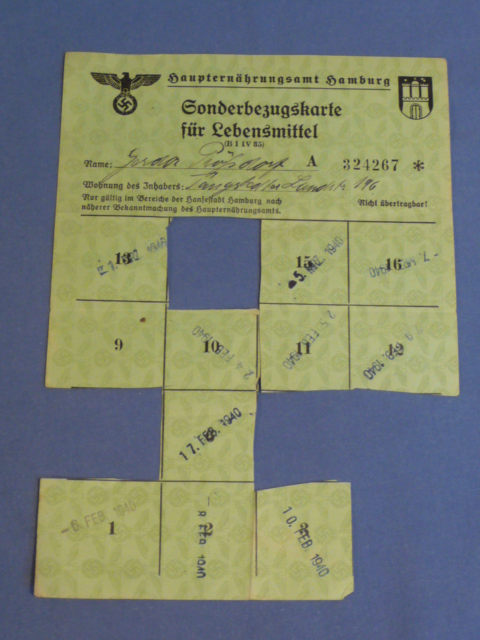Original Nazi Era German Civilian Ration Card, Sonderbezugskarte fr Lebensmittel (Special Card)
